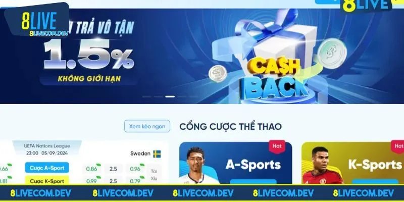 Giao diện 8LIVE luôn thân thiện với người dùng